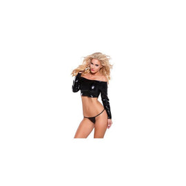 Kitten Wetlook off Shoulder  Top and G-string Set - Black - One Size