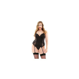 Embroidered Bustier and  G-string - Black - 1x - 2x