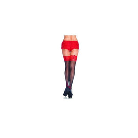 Contrast Lace Top Backseam  Stocking - Black/red - One  Size