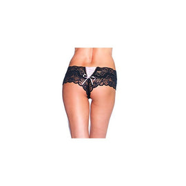 Butterfly Lace Tanga Panty  - Black/pink - Medium - Large