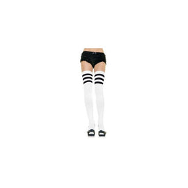 Athletic Ribbed Thigh Highs  - White - One Size