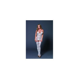 Lace Cage Strap Suspender Bodystocking - White - One Size