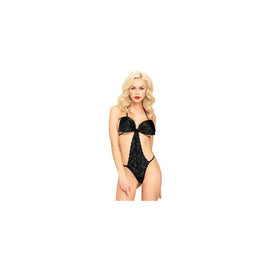 Lace Backless Teddy W/ Satin Bow Bra Top -  Black - One Size