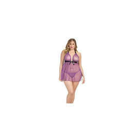 Halter Babydoll Set - Purple/black - Queen Size
