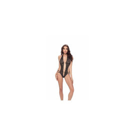 Lace Crotchless Teddy - Black - One Size