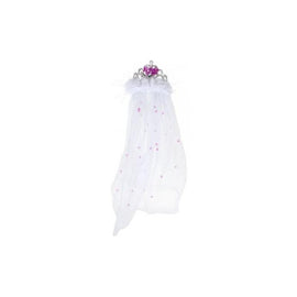 Flashing Bride to Be Tiara with White Fur and Veil