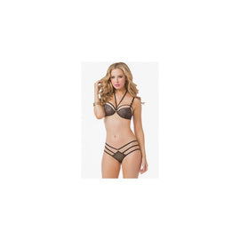 Lace Bra Set with Halter Necklace - Black - One Size