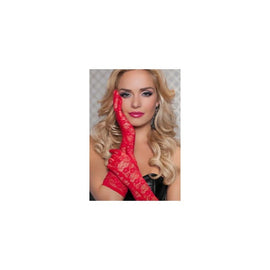 Lace Elbow Gloves - Red