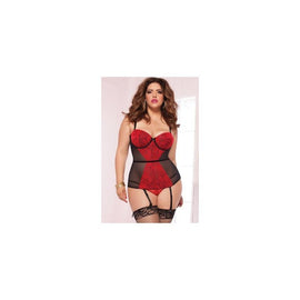 Lace and Mesh Bustier Set -  Red - 1x-2x